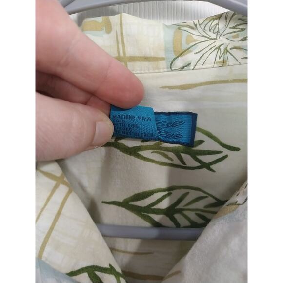 Paradise Blue Men's L Shirt Collared Button Hawaiian Palm Leaf Short Sleeve... - Picture 4 of 10